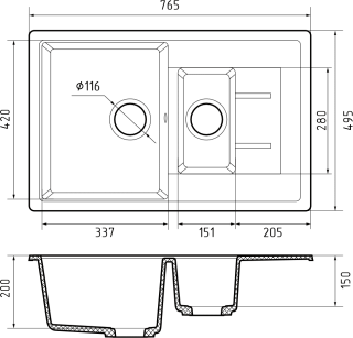 Мойка кухонная GranFest CLASSIC Q-775KL иней